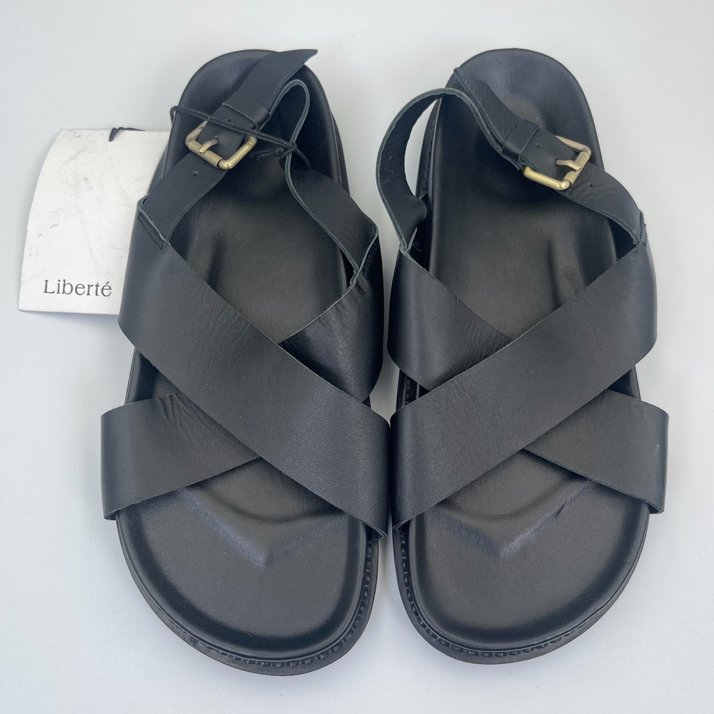 Liberté Capri Slingback Womens US 9 Black Leather Criss Cross Strap Sandals